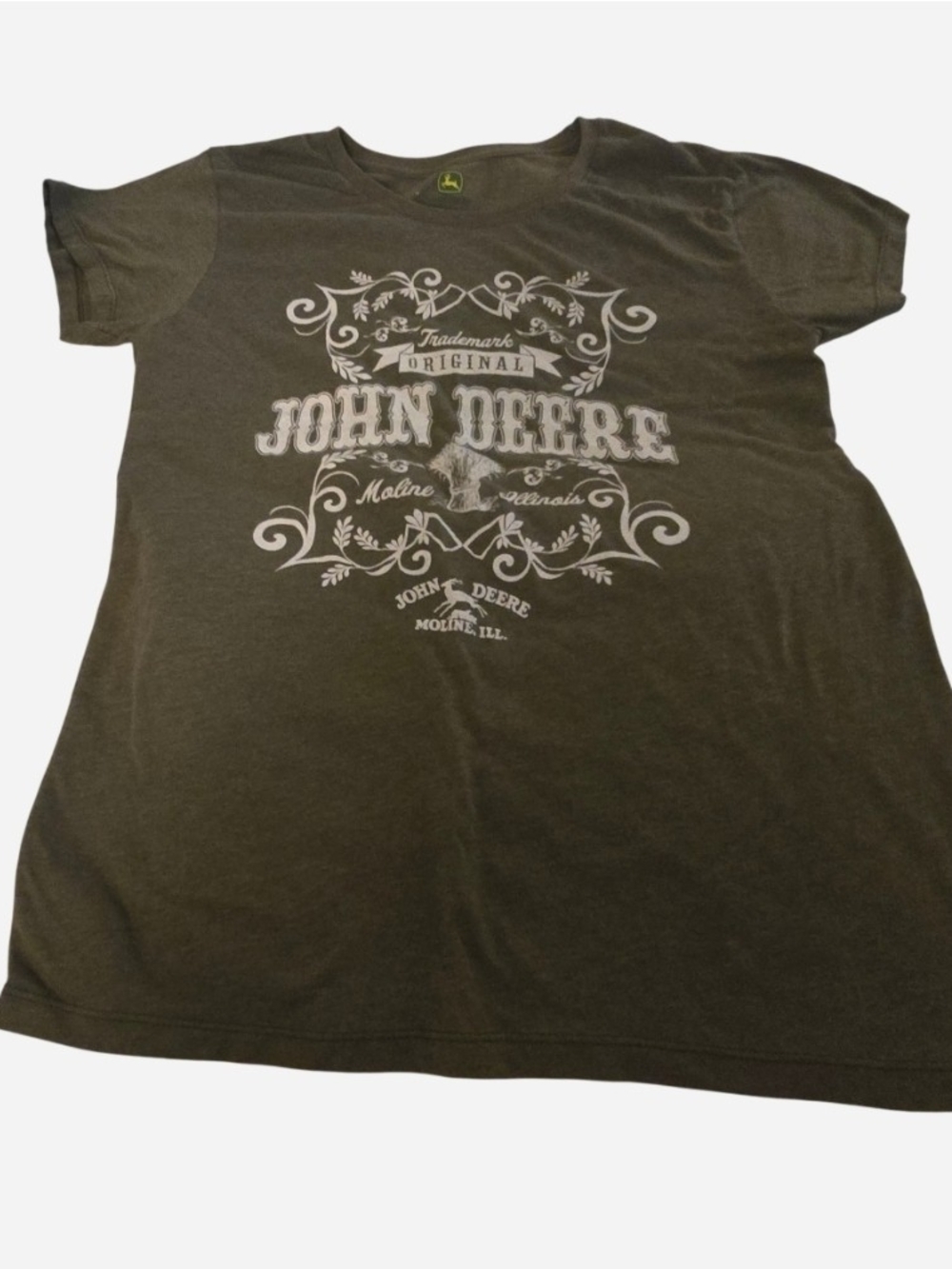 John Deere Women’s XL Brown Graphic T-Shirt Moline Illinois Tractor Logo Tee